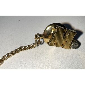 Vintage Gold Tone Initial M Tie Tack Monogram Lapel Pin Diamond Accent T-Bar